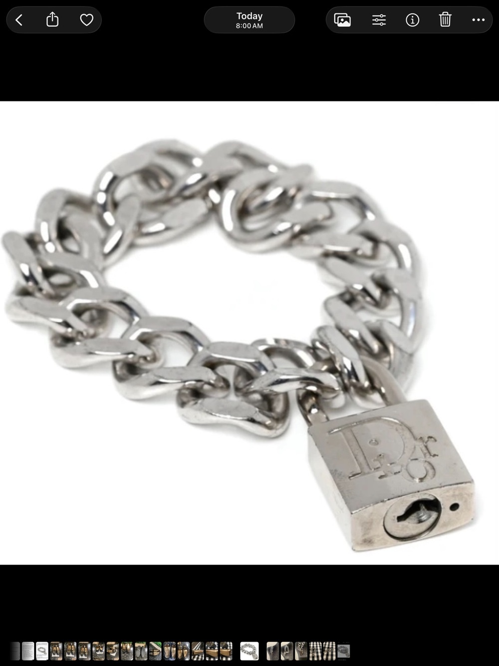 Dior Silver Chunky Chain Padlock Bracelet with the key.